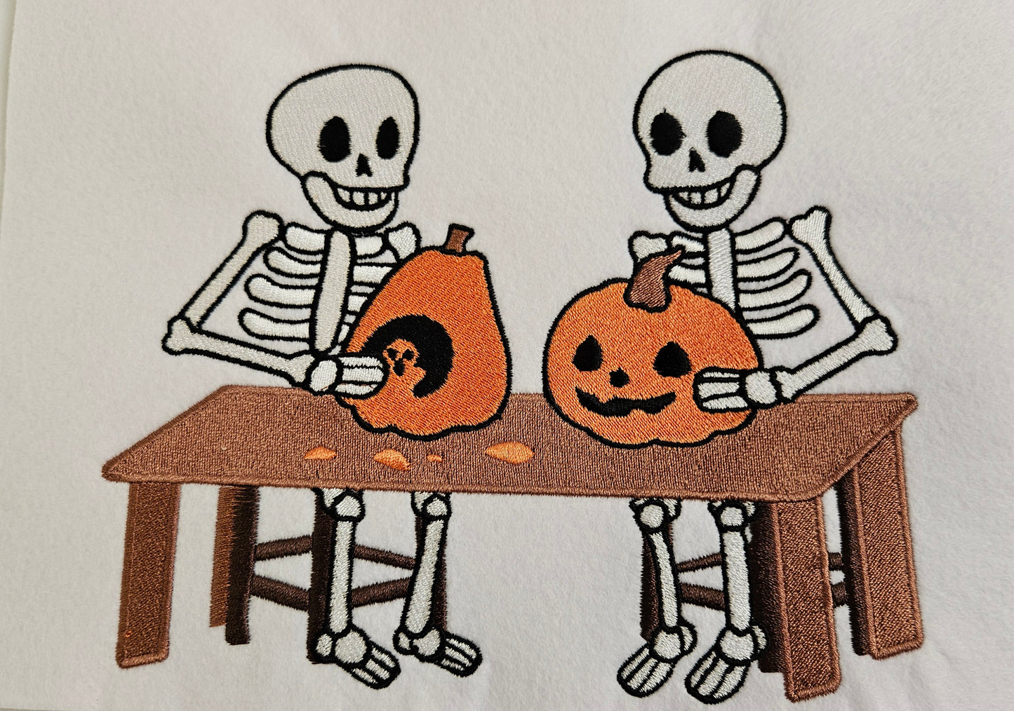 Skeletons Carving Pumpkins Embroidered Sweatshirt | Custom Halloween Crewneck or Hoodie | 10 Colors | Made to Order