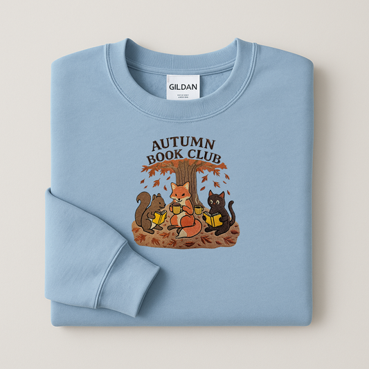 Autumn Book Club Embroidered Sweatshirt | Cozy Fall Crewneck or Hoodie | Made to Order in 10 Colors