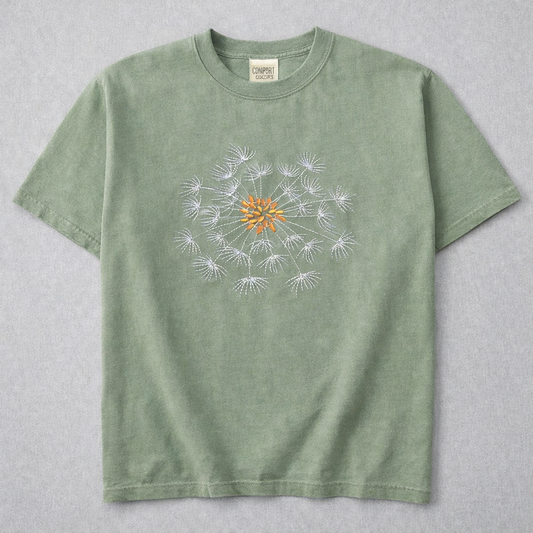Embroidered Dandelion T-Shirt | Comfort Colors | 14 Color Options | Made to Order