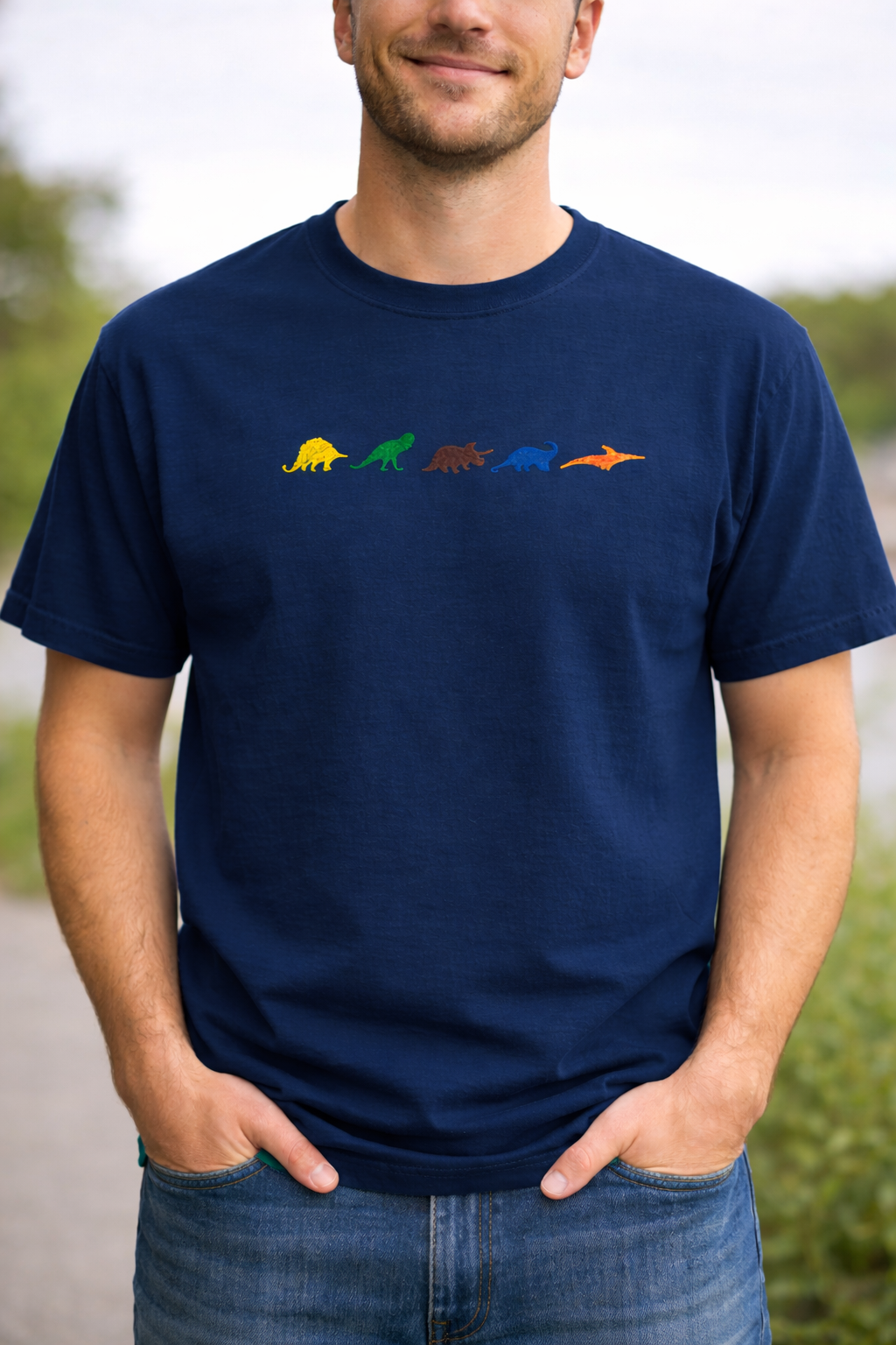 Embroidered Dinosaur T-Shirt | Comfort Colors Tee | 14 Colors Available | Minimal Dino Design | Made to Order