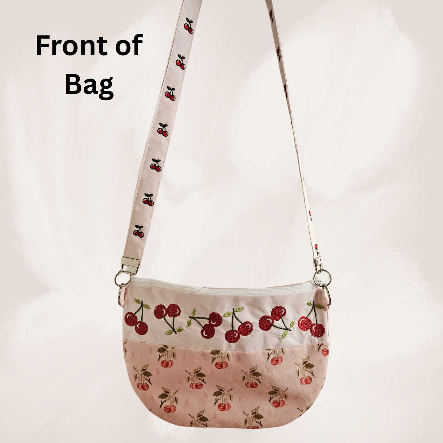 Cherry Embroidered  Bag – Handmade Cotton Purse with Fixed Strap
