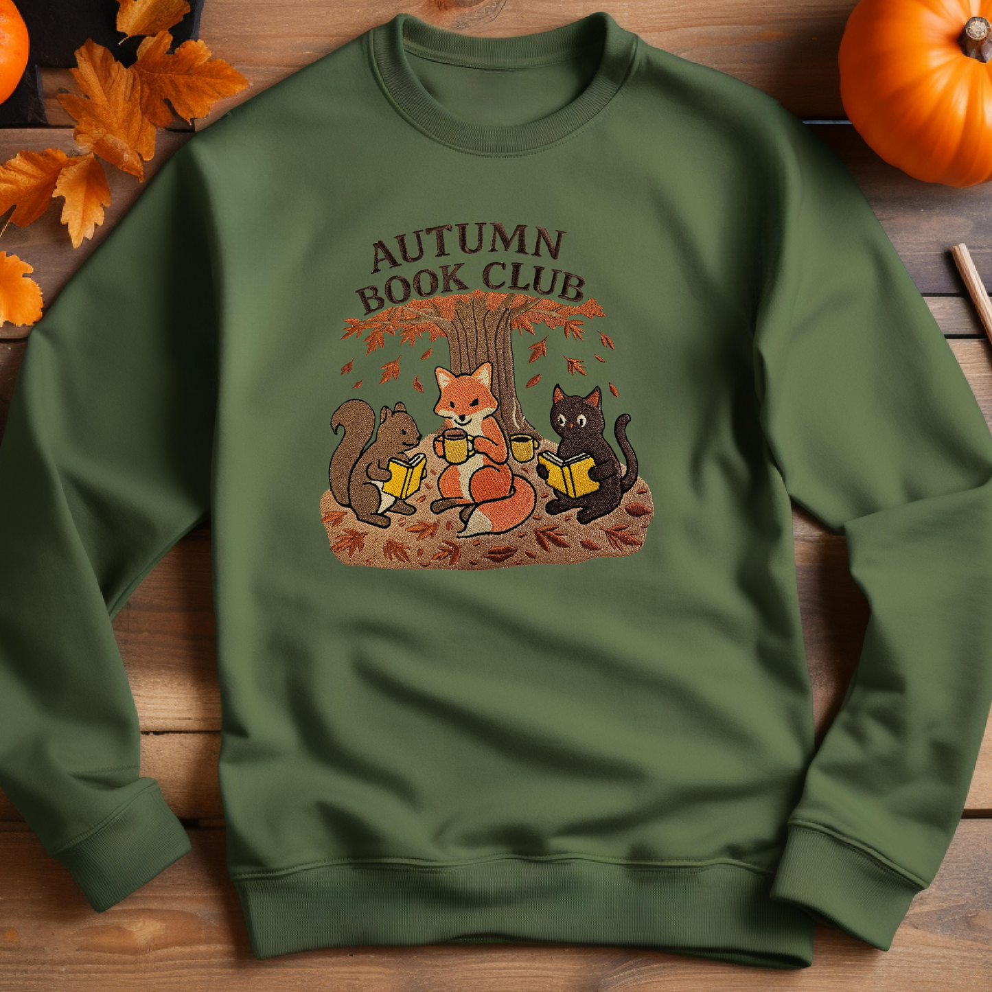 Autumn Book Club Embroidered Sweatshirt | Cozy Fall Crewneck or Hoodie | Made to Order in 10 Colors