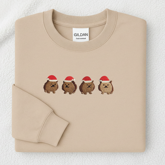 Sand sweatshirt with embroidered designs on a beige background