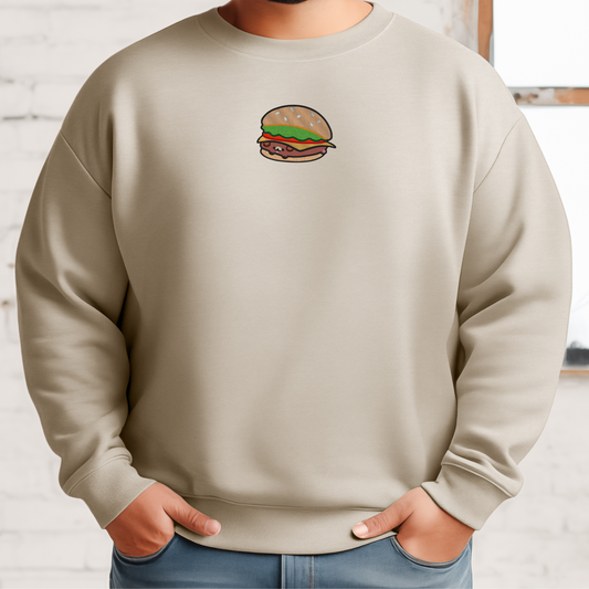 Hamburger Dog Embroidered Hoodie or Crewneck | Funny Dog Lover Sweatshirt | Cute Pet Hamburger Pullover | Gildan | 11 Colors