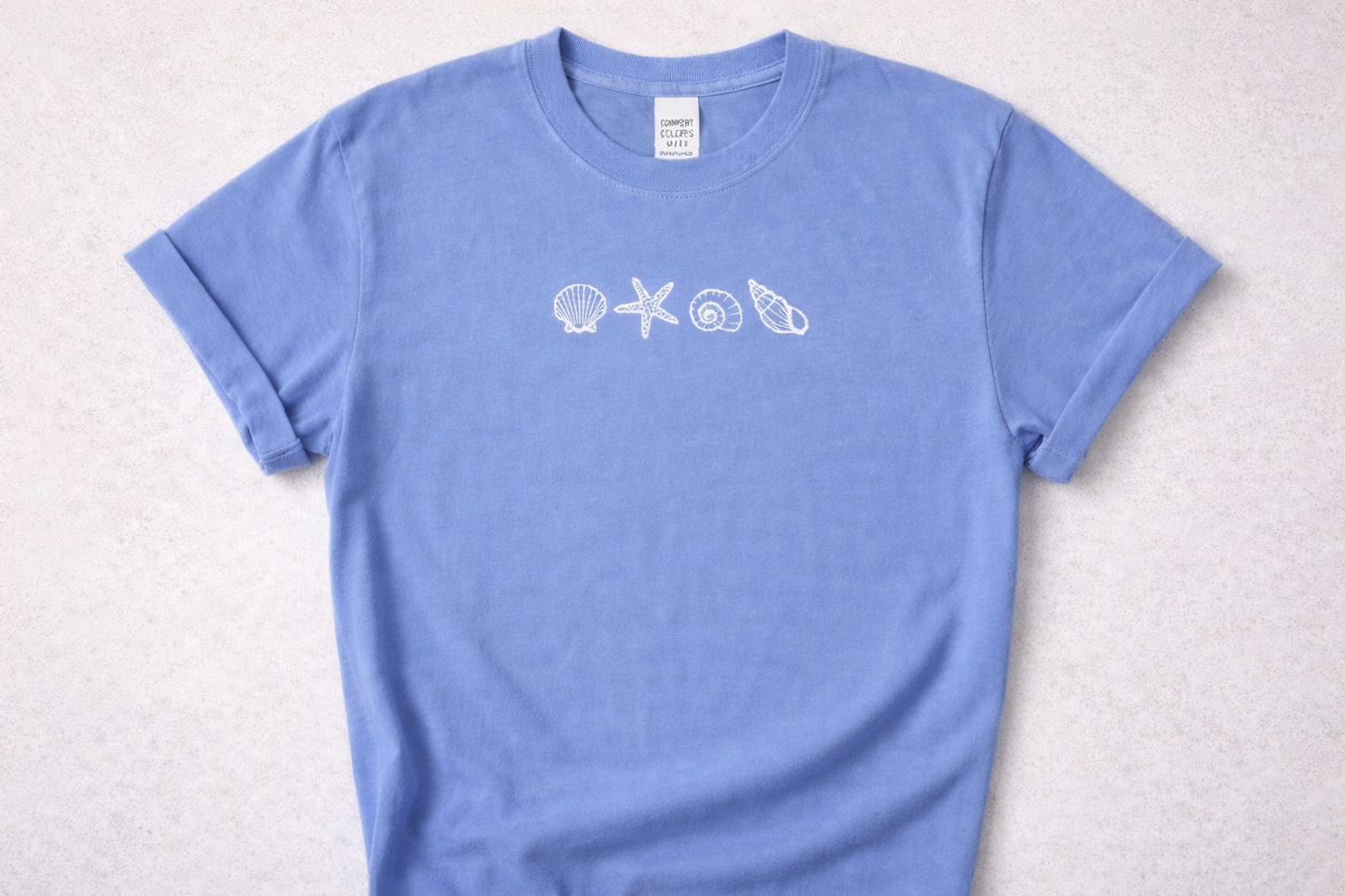 Coastal Seashell Embroidered T-Shirt – Comfort Colors C1717, 14 Colors, Made to Order