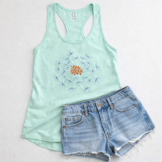 Embroidered Dandelion Tank Top Fun Mother's Day Shirt Gift Soft Comfy Pullover Tank Unisex Custom Crewneck Shirt