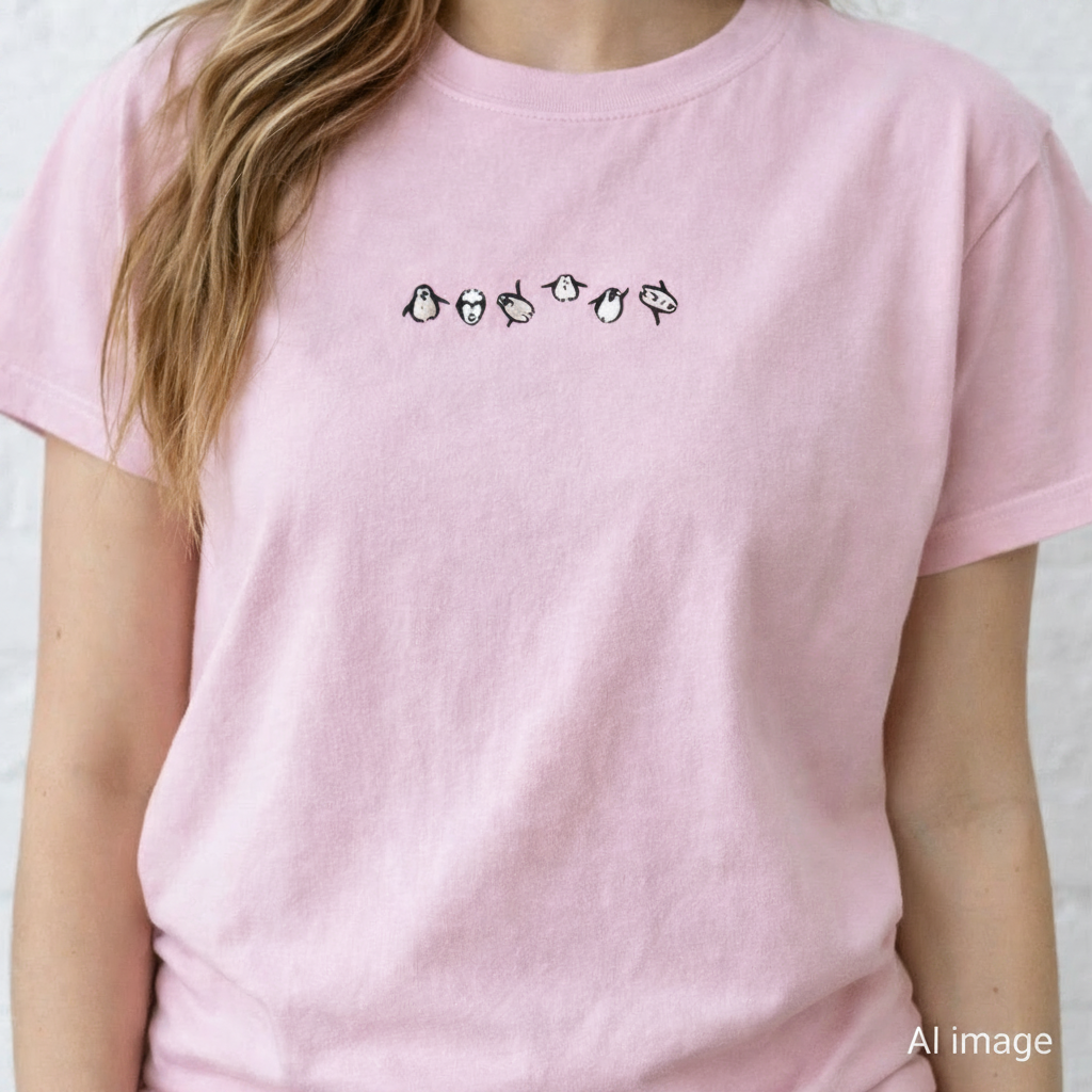 Blossom t-shirt with small graphic design on a plain background