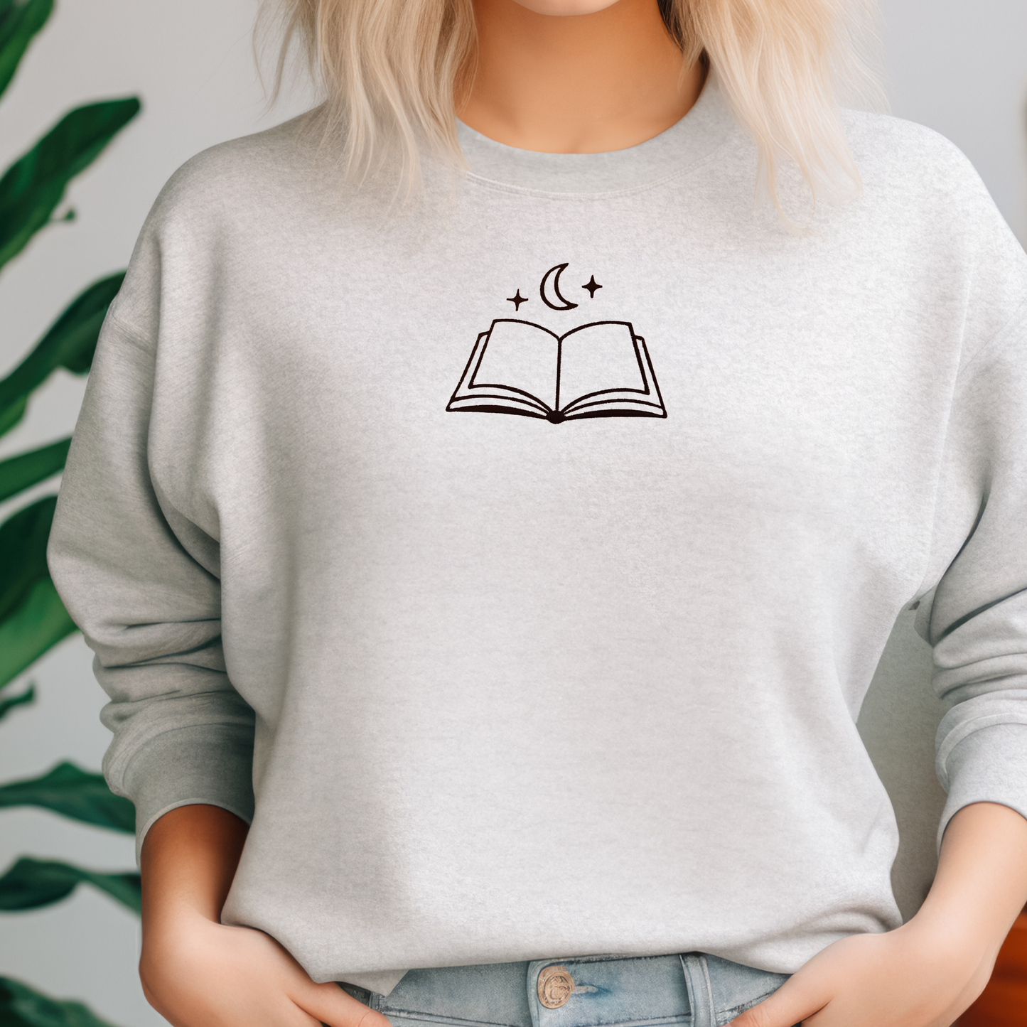 Moon & Book Embroidered Sweatshirt | Gildan | 11 Colors | Hoodie or Crewneck
