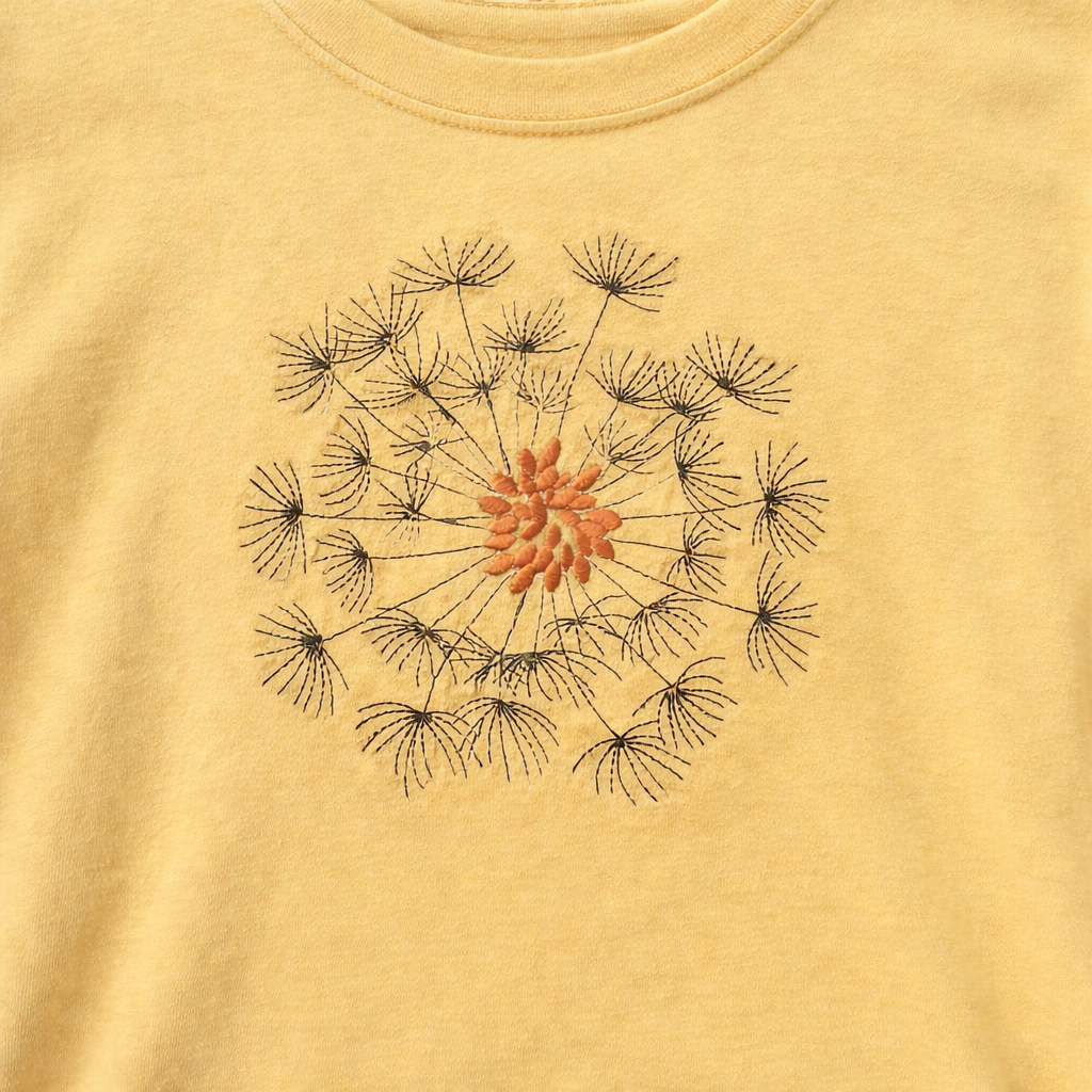 Butter t-shirt with a dandelion seed head design 