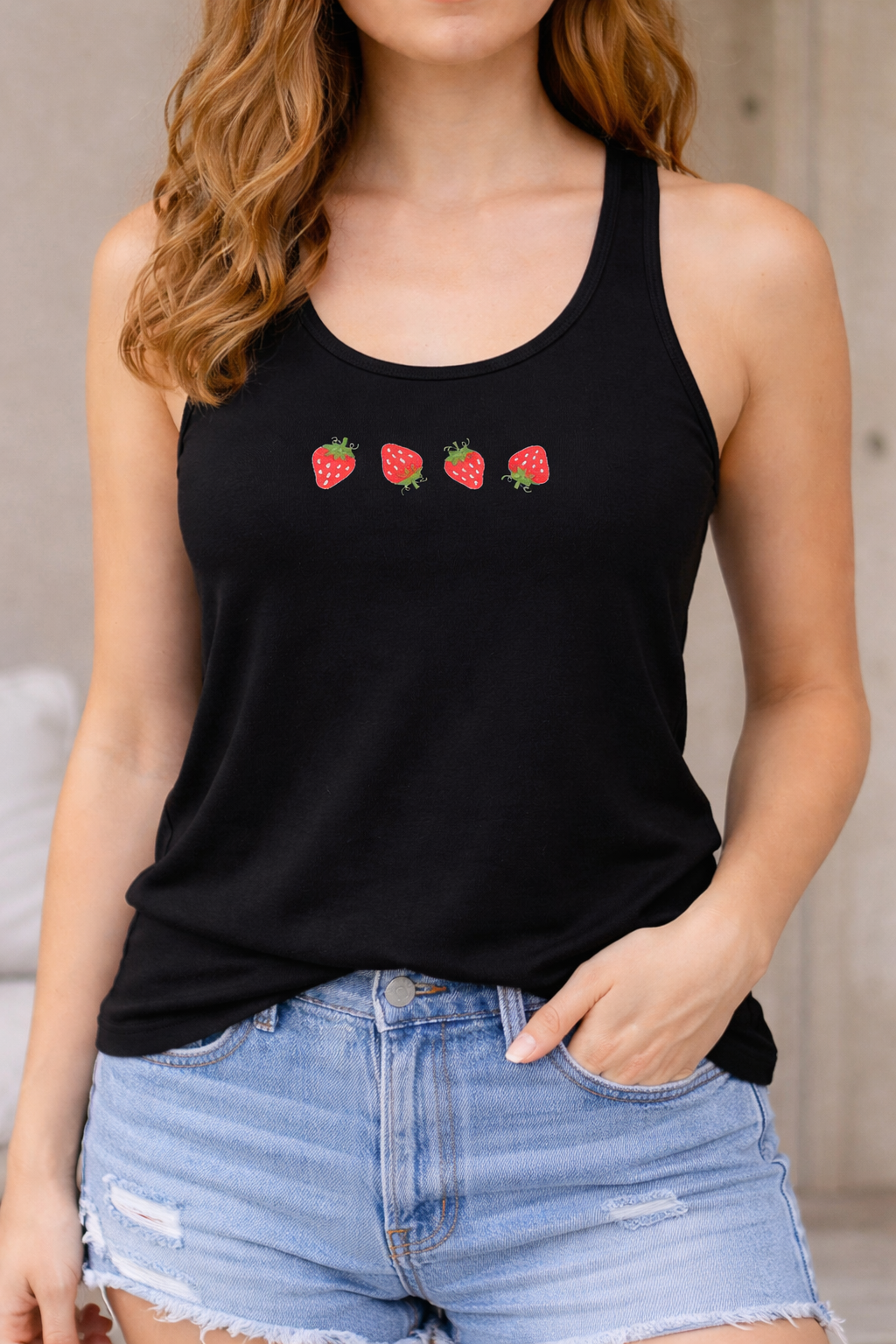 Strawberry Embroidered Tank Top – Next Level Racerback, Minimal Summer Top, 10 Colors, Made to Order