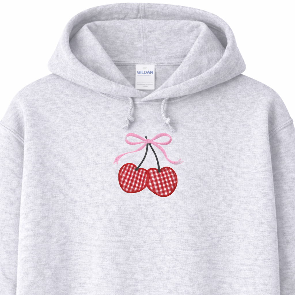 Cherry Bow Appliqué Sweatshirt | Handmade Crewneck or Hoodie | Made to Order
