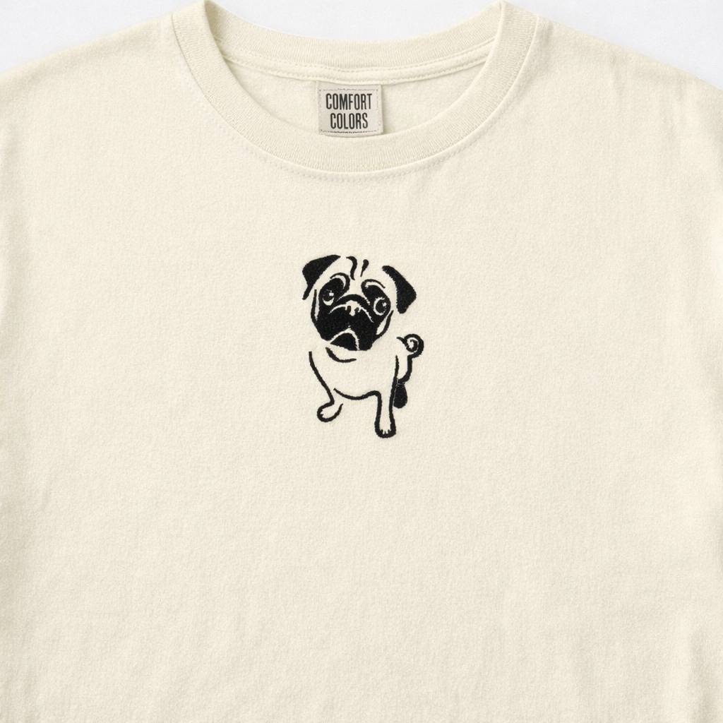 Embroidered Pug Comfort Colors T-Shirt | Cute Dog Design | 14 Colors | Made to Order
