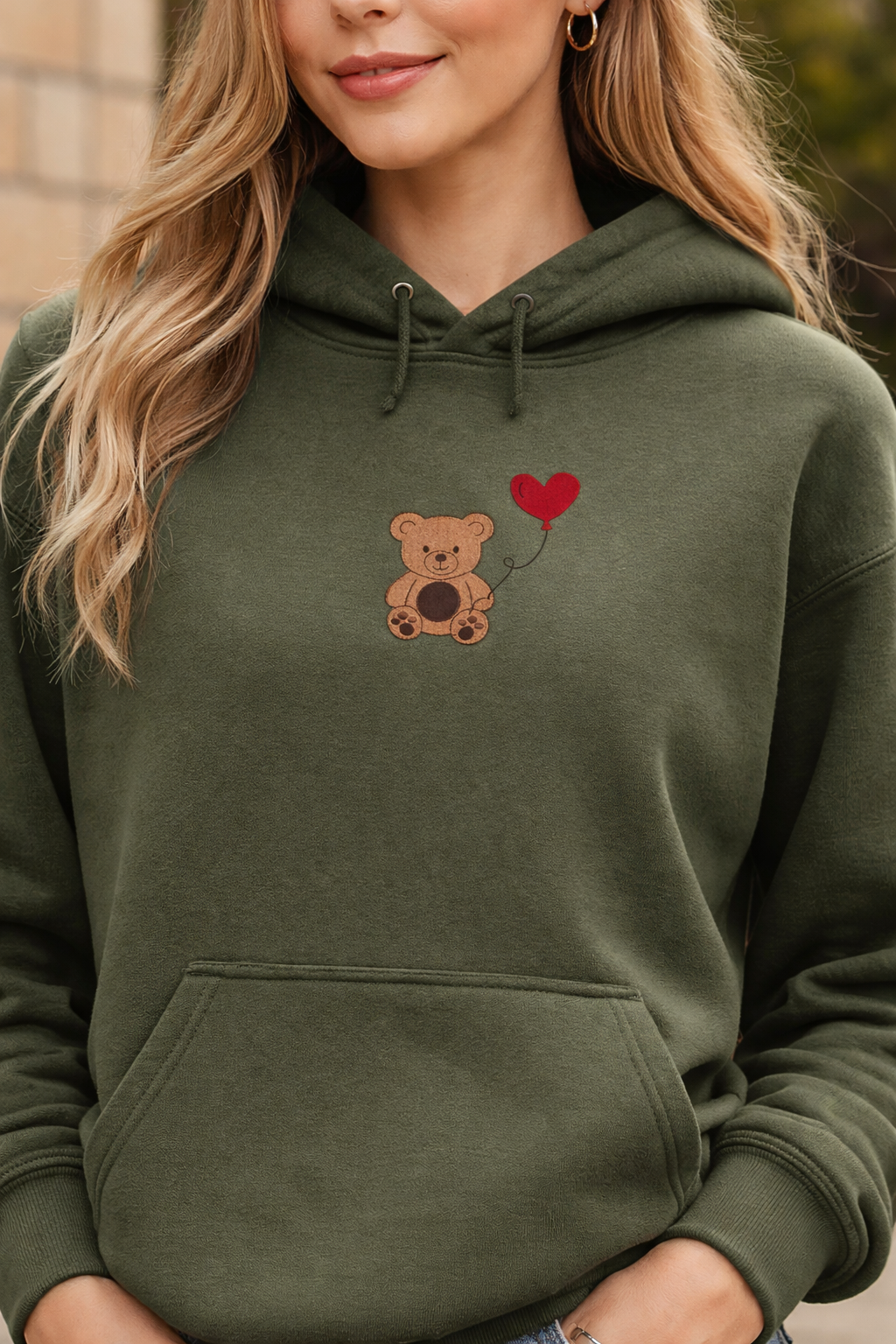 Teddy Bear Heart Balloon Embroidery | Hoodie or Crewneck Sweatshirt | Made to Order | 11 Color Options