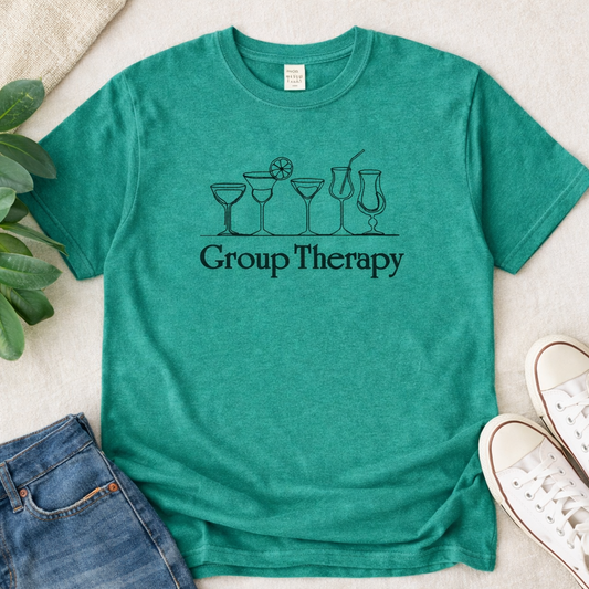 Group Therapy Cocktail Embroidered T-Shirt | Comfort Colors Tee | Funny Bar Shirt | 14 Colors | Made to Order