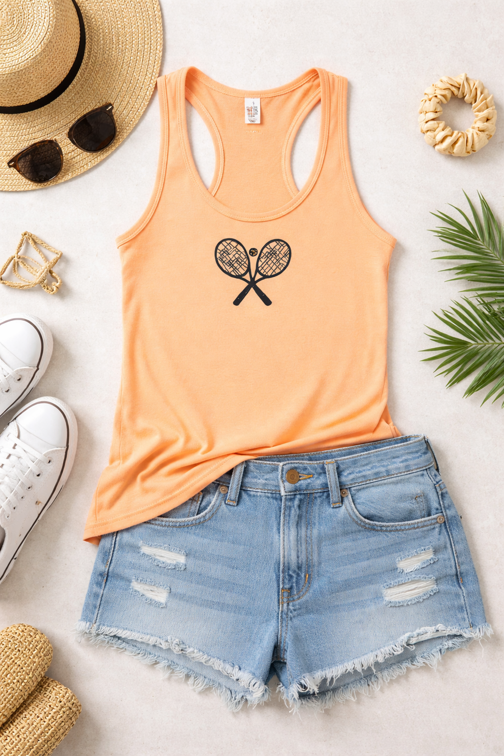 Embroidered Tennis Rackets Tank Top Womens Tank Shirt Gift Unisex Comfy Pullover Shirt Teen Present Embroidered Custom Crewneck Tank Top