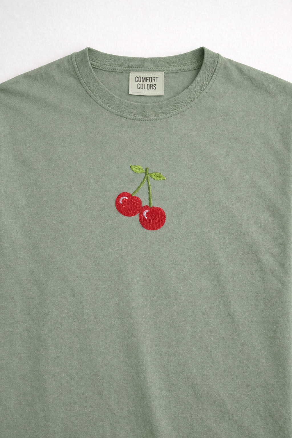 Cherry Embroidered Comfort Colors T-Shirt | Minimal Fruit Tee | 14 Colors | Made to Order