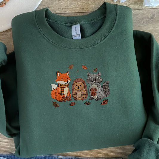 Embroidered Fall Sweatshirt | Woodland Animals Hoodie or Crewneck | Custom Cozy Autumn Embroidery