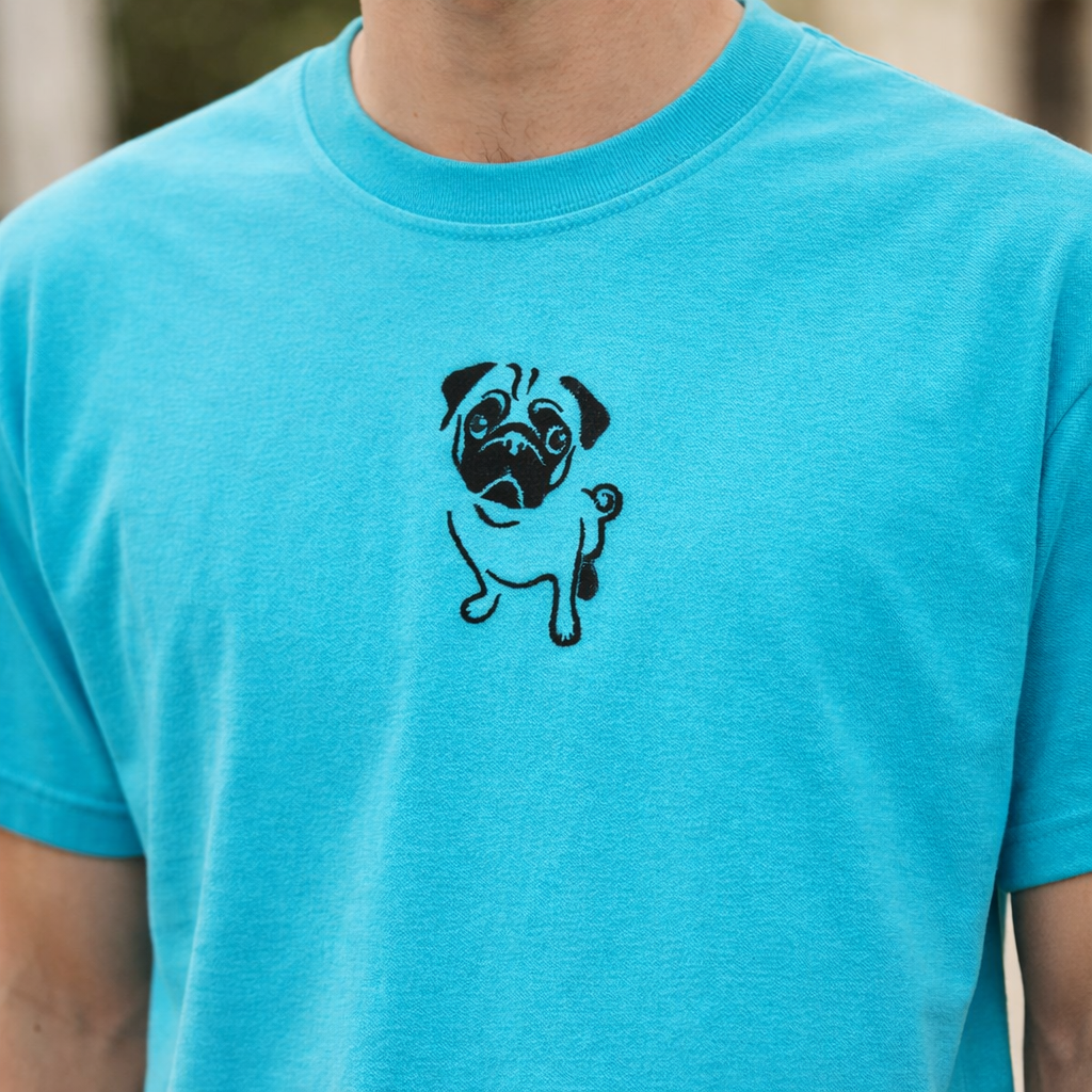 Embroidered Pug Comfort Colors T-Shirt | Cute Dog Design | 14 Colors | Made to Order