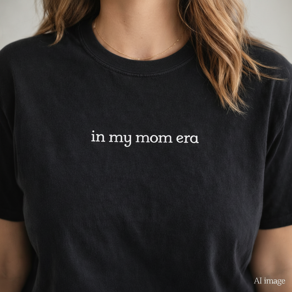 Black t-shirt with embroidered design on a person