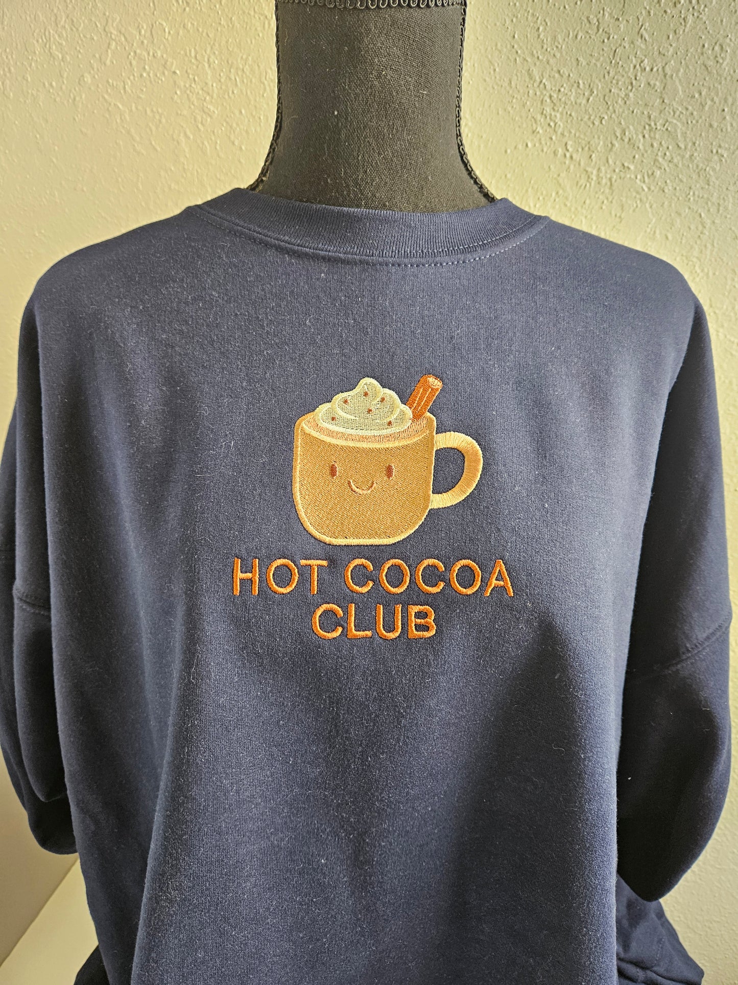 Custom Hot Cocoa Club Embroidered Sweatshirt | Personalized Winter Hoodie or Crewneck | 10 Color Choices | Cozy Hot Chocolate Pullover