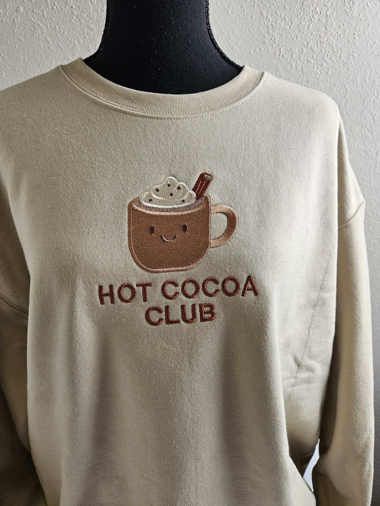 Custom Hot Cocoa Club Embroidered Sweatshirt | Personalized Winter Hoodie or Crewneck | 10 Color Choices | Cozy Hot Chocolate Pullover