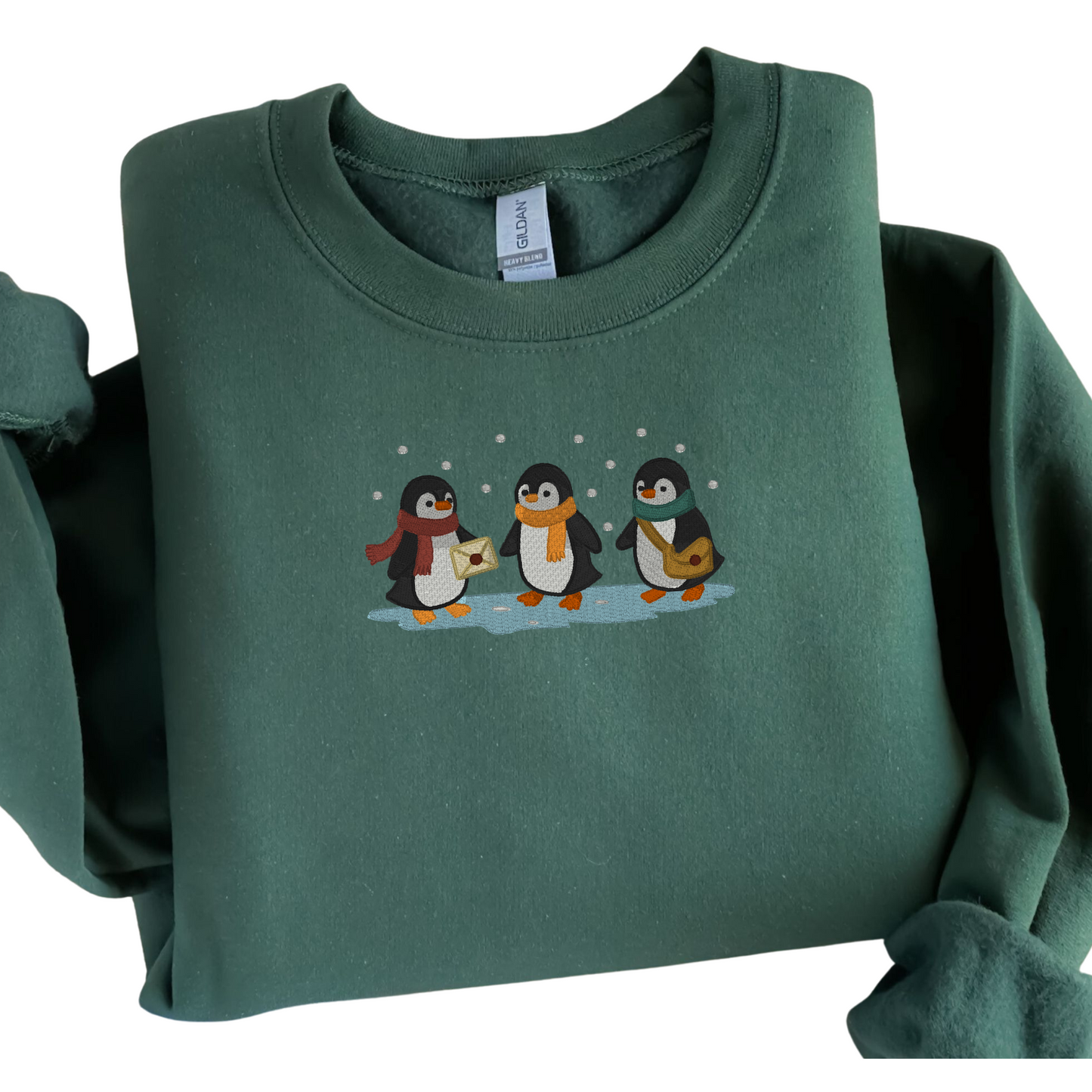 Embroidered Penguin Sweatshirt | Winter Holiday Crewneck or Hoodie | Cute Christmas Embroidery | Made to Order Cozy Winter Pullover