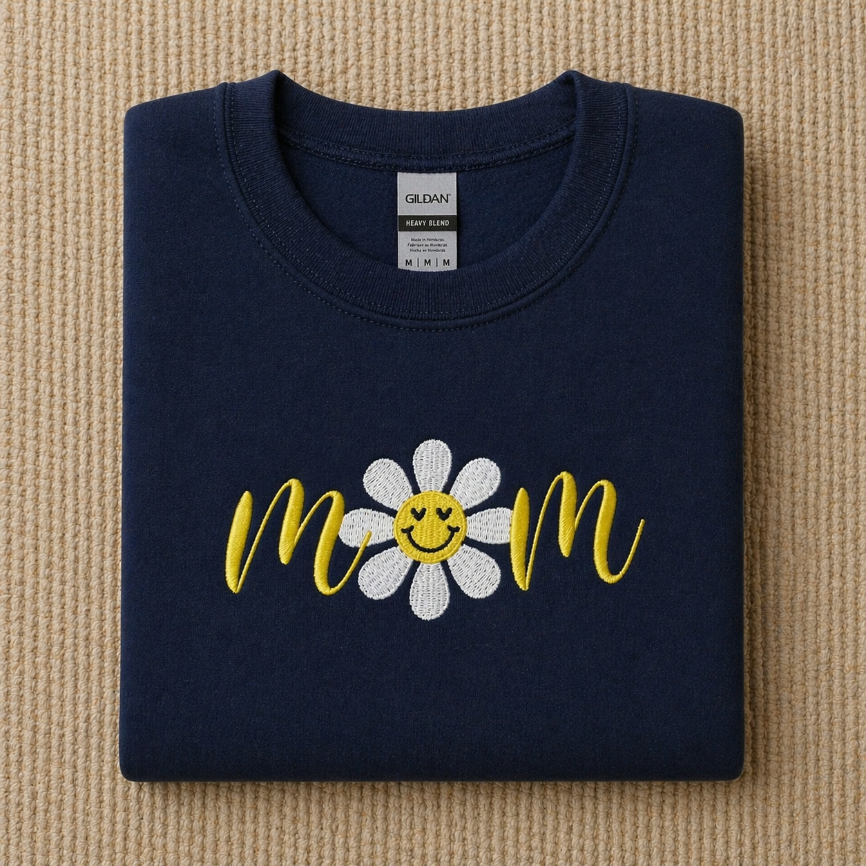 Navy Mom Daisy Embroidered Crewneck