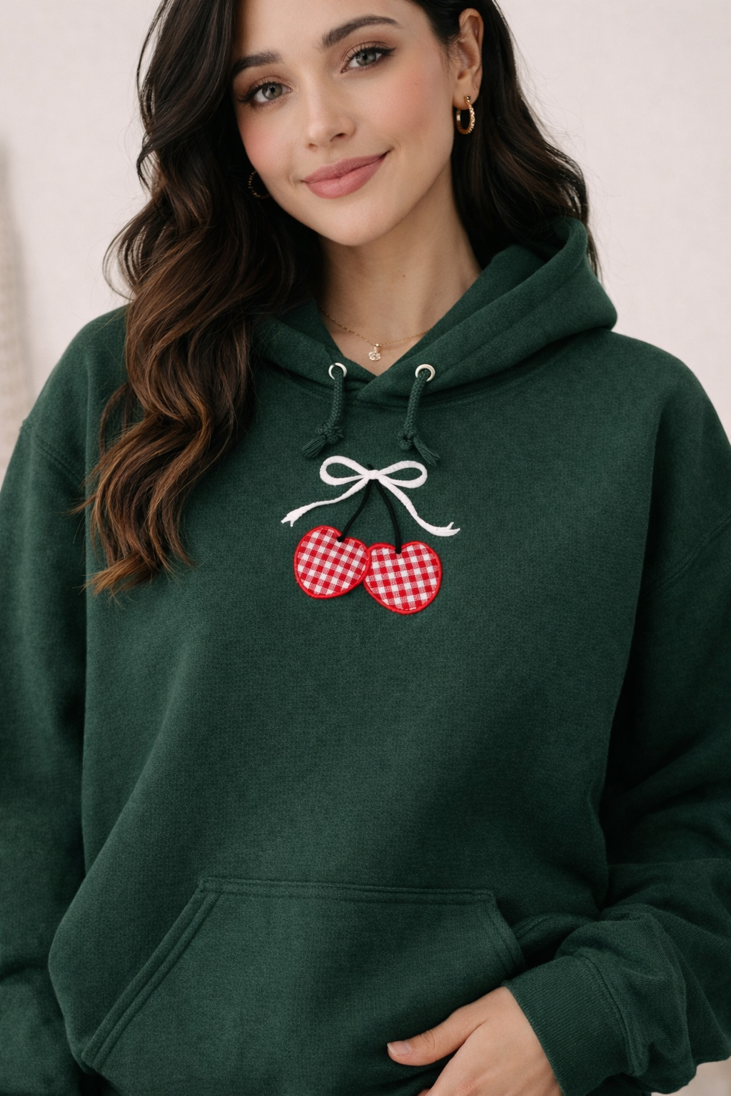 Cherry Bow Appliqué Sweatshirt | Handmade Crewneck or Hoodie | Made to Order