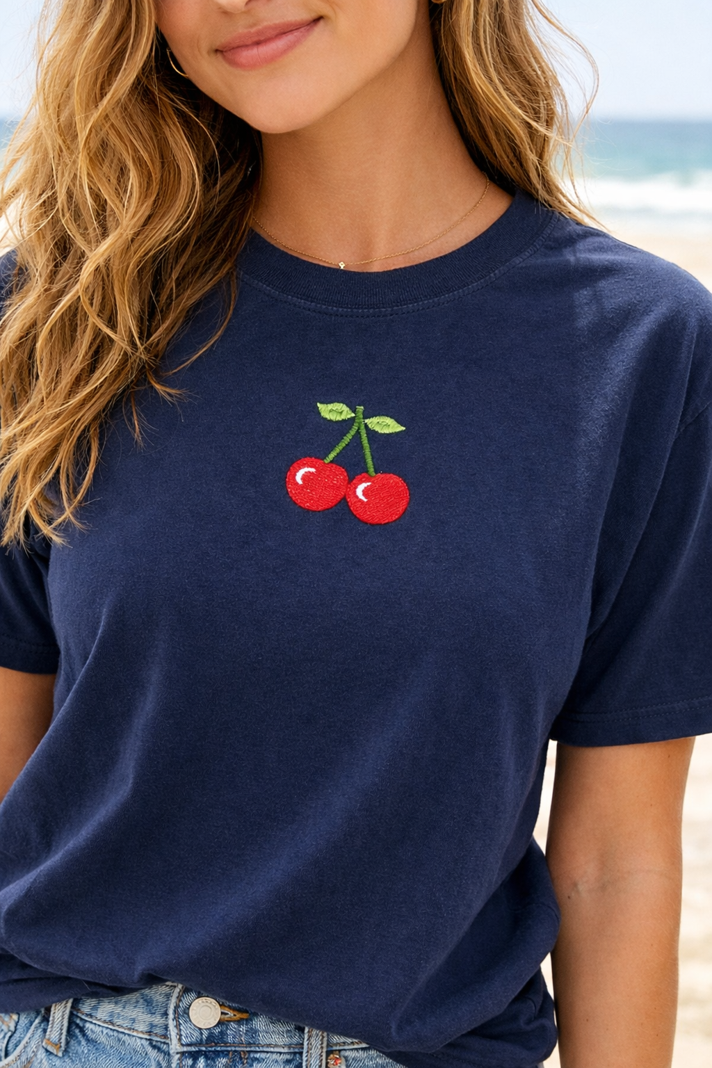 Cherry Embroidered Comfort Colors T-Shirt | Minimal Fruit Tee | 14 Colors | Made to Order