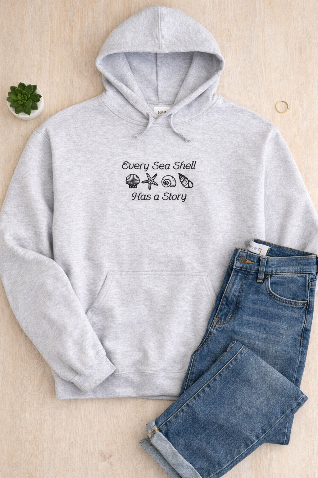 Every Sea Shell Has a Story Embroidered Sweatshirt | Beach Quote Hoodie or Crewneck | Gildan | Made to Order | 11 Colors Available