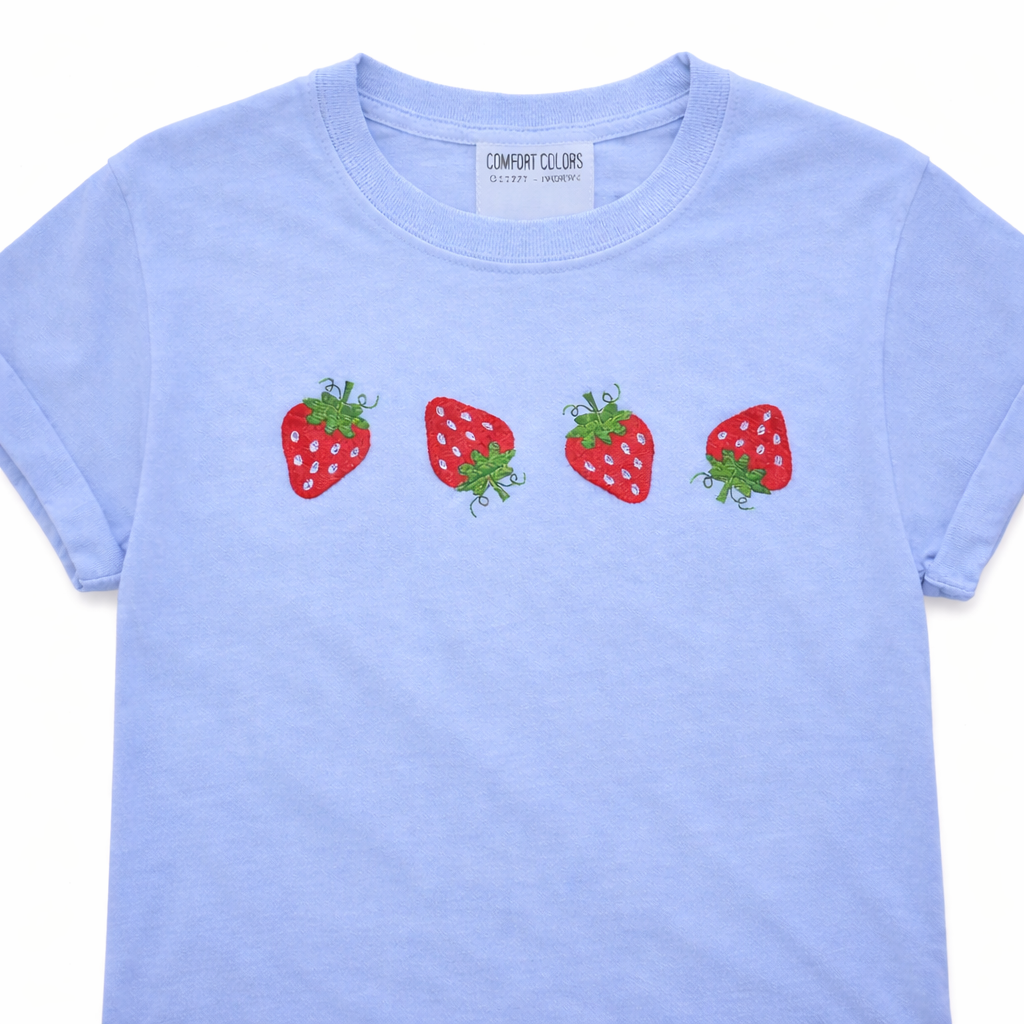 Embroidered Strawberry Shirt – Comfort Colors Tee, 14 Colors, Made to Order