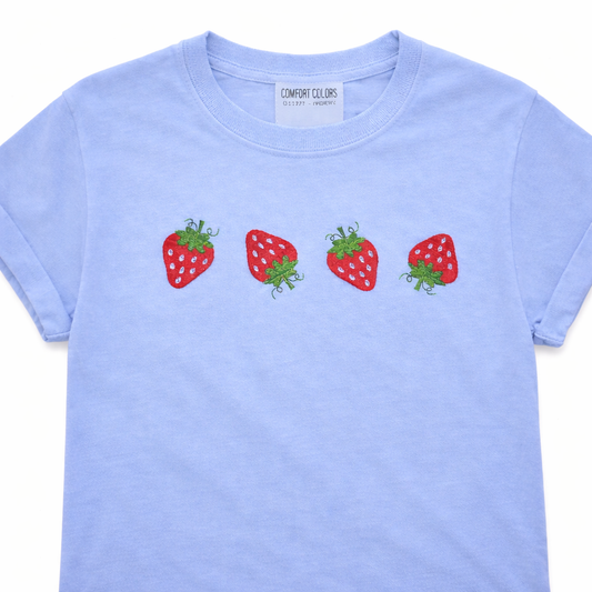 Embroidered Strawberry Shirt – Comfort Colors Tee, 14 Colors, Made to Order