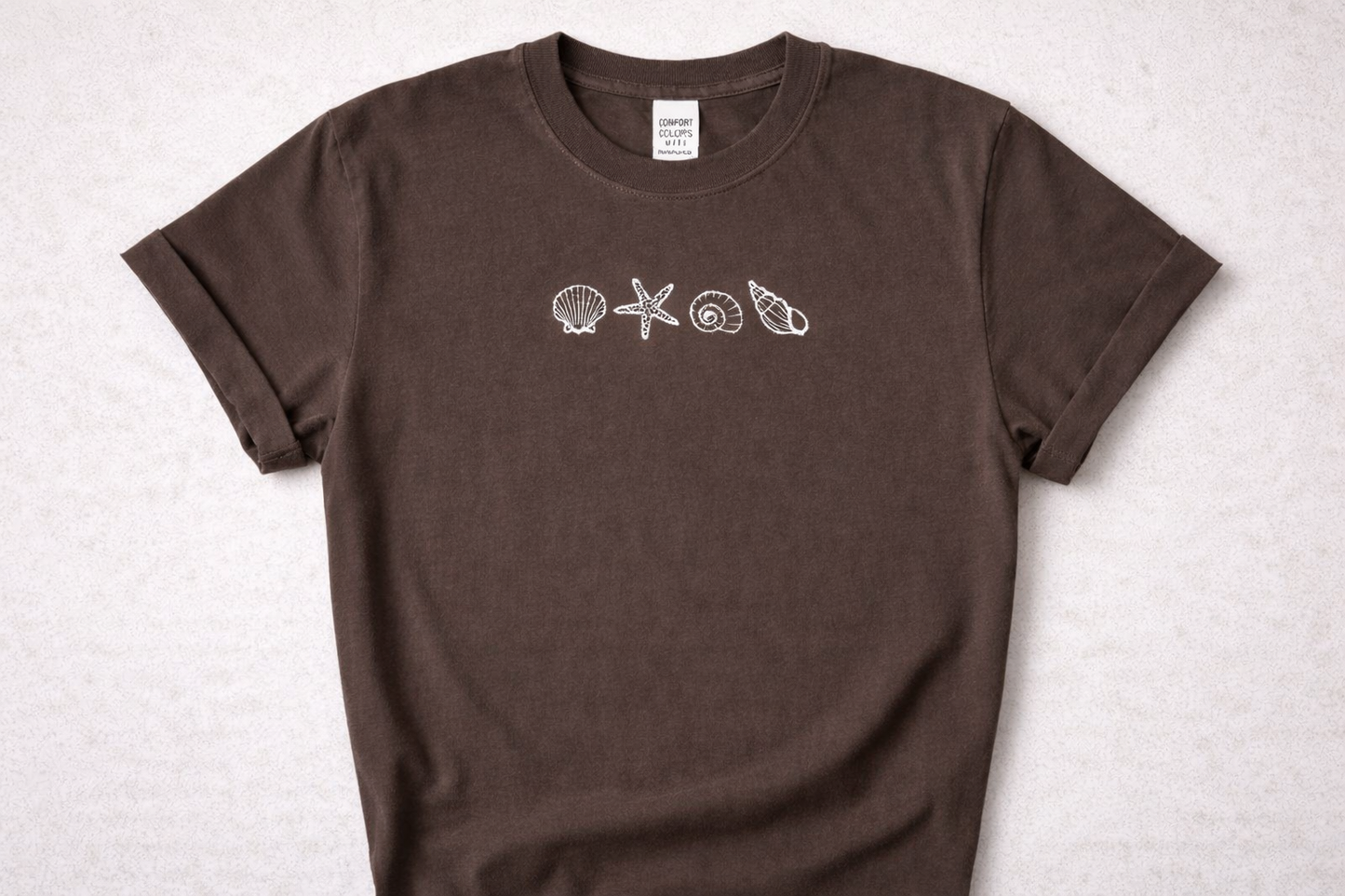 Coastal Seashell Embroidered T-Shirt – Comfort Colors C1717, 14 Colors, Made to Order