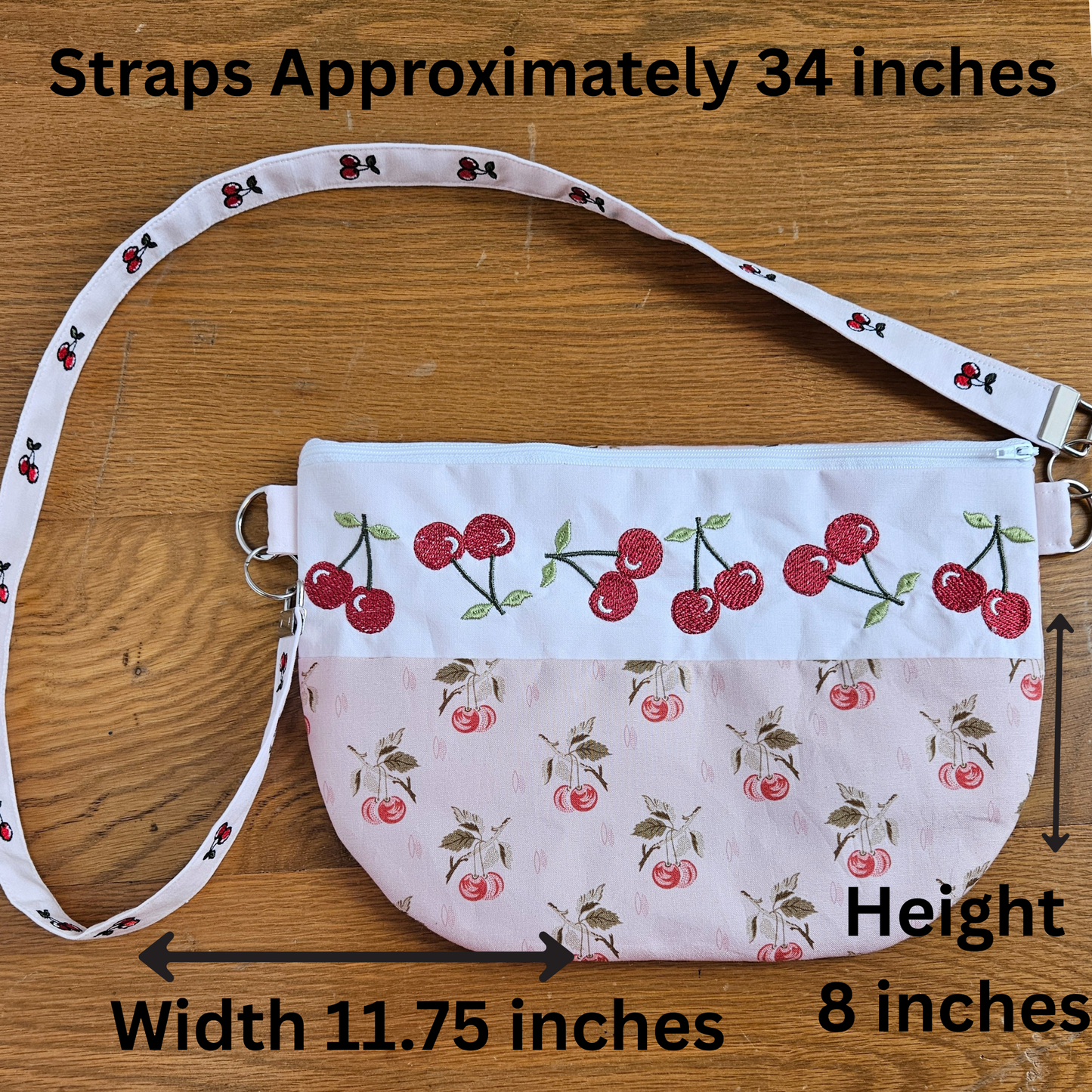 Cherry Embroidered  Bag – Handmade Cotton Purse with Fixed Strap