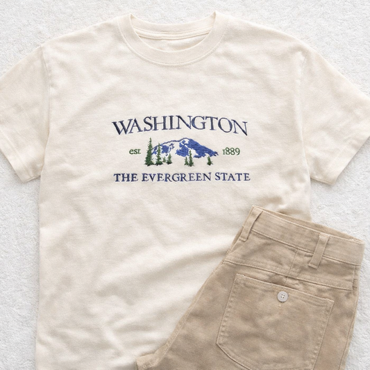 Washington State Embroidered Comfort Colors T-Shirt | The Evergreen State | 14 Colors | Made to Order