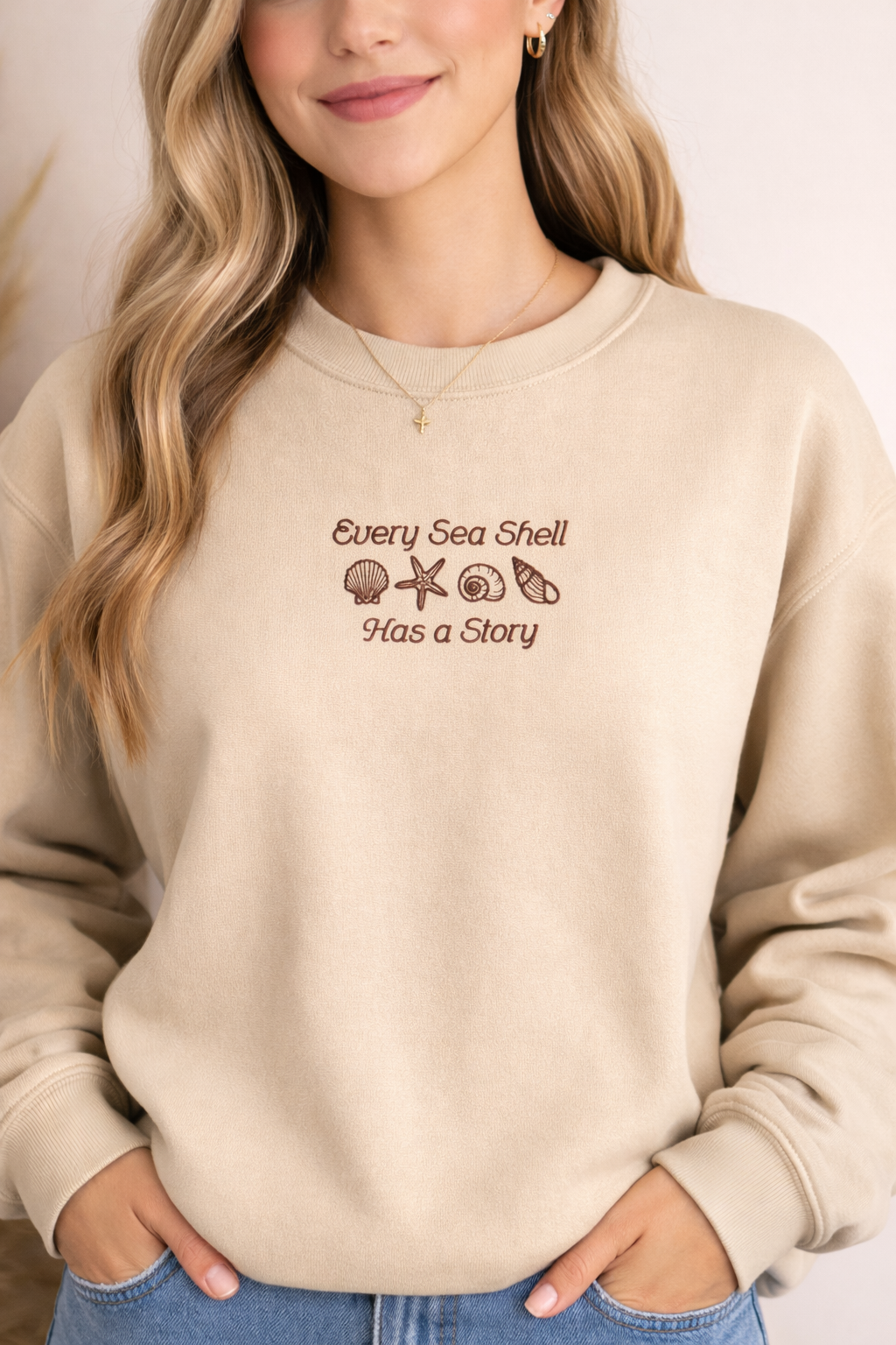 Every Sea Shell Has a Story Embroidered Sweatshirt | Beach Quote Hoodie or Crewneck | Gildan | Made to Order | 11 Colors Available