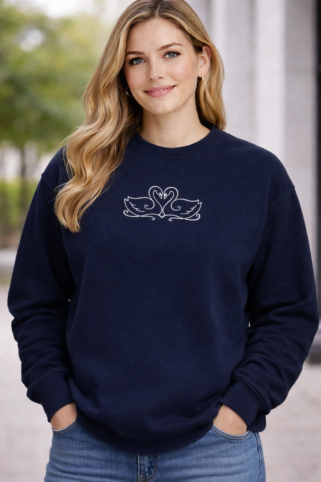 Swan Love Embroidered Crewneck or Hoodie – Minimal Heart Swan Design, Cozy Sweatshirt, 11 Colors, Made to Order