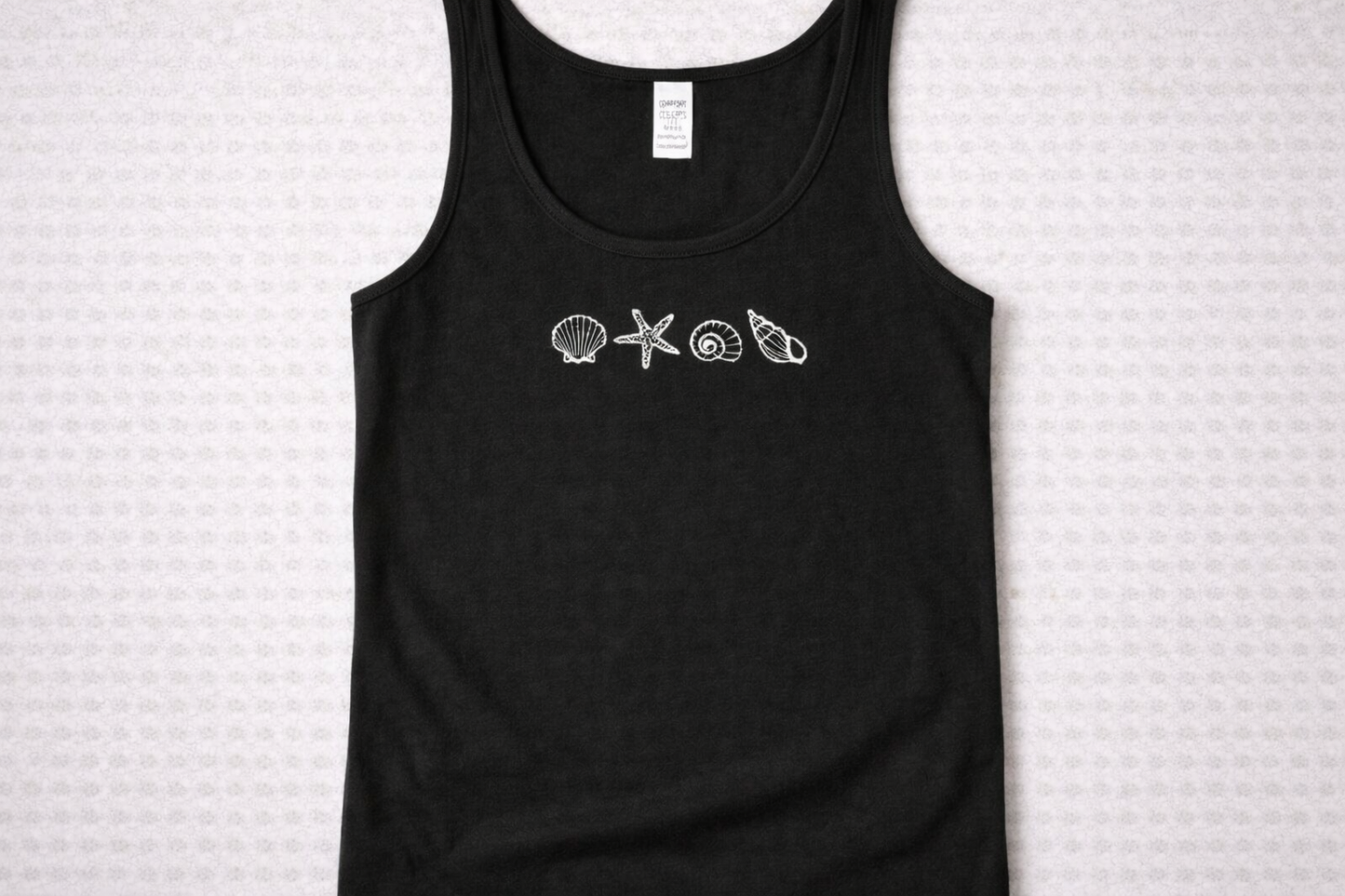 Embroidered Seashell Tank Top – Minimal Beach Icons – Coastal Racerback Tank – 10 Colors