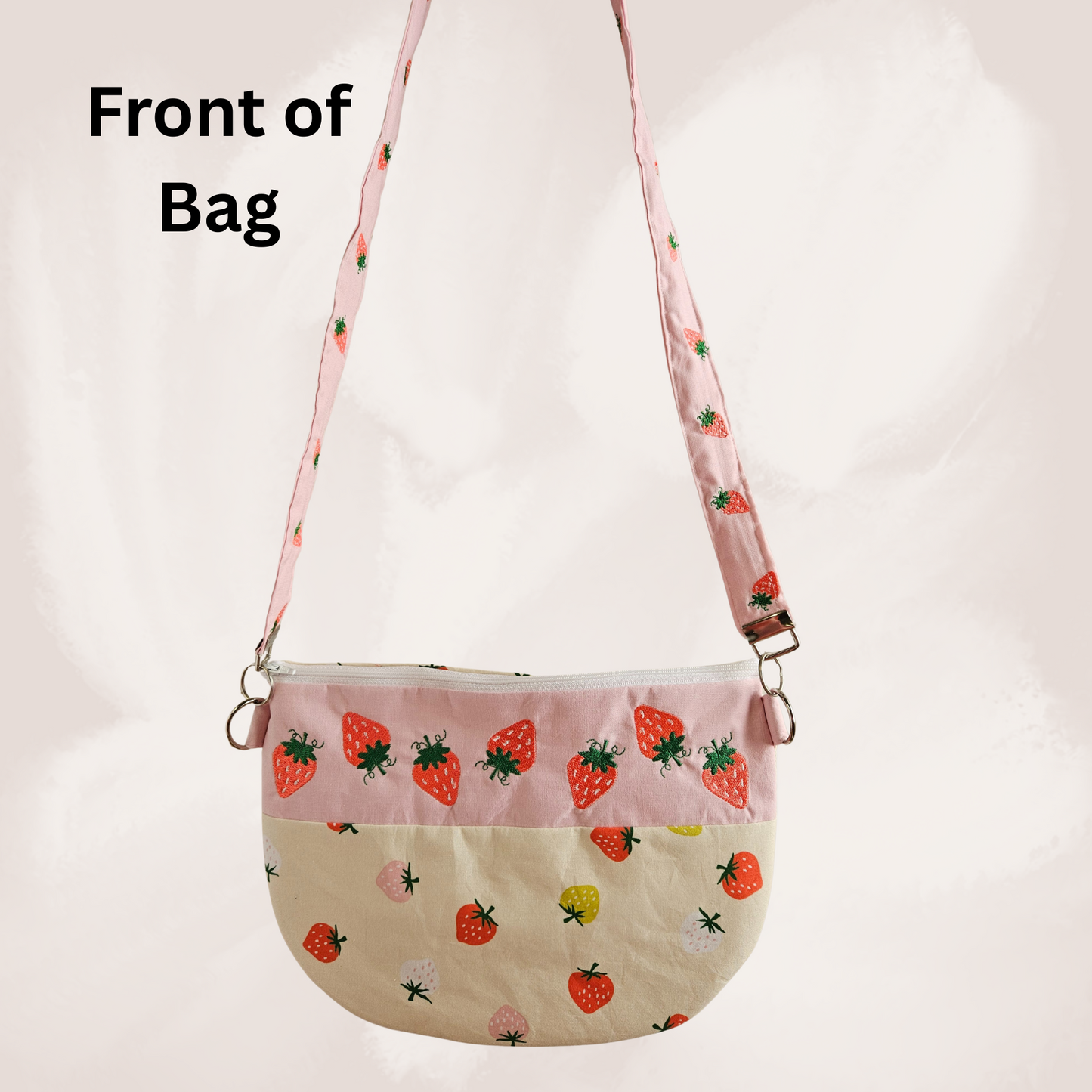 Handmade Strawberry Shoulder Bag – Embroidered Strap, Cotton Fabric