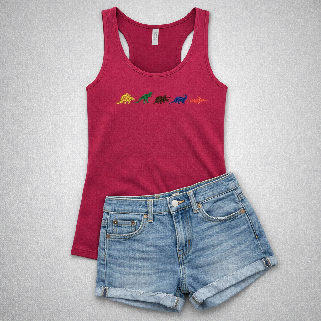 Embroidered Dinosaur Tank Top Womens Tank Shirt Gift Unisex Comfy Pullover Shirt Teen Present Embroidered Custom Crewneck Tank Top for Mom