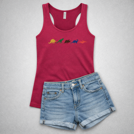 Embroidered Dinosaur Tank Top Womens Tank Shirt Gift Unisex Comfy Pullover Shirt Teen Present Embroidered Custom Crewneck Tank Top for Mom