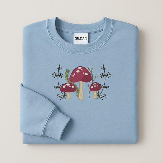 Cottagecore Mushroom Crewneck | Cozy Forest Embroidered Sweatshirt | 11 Colors