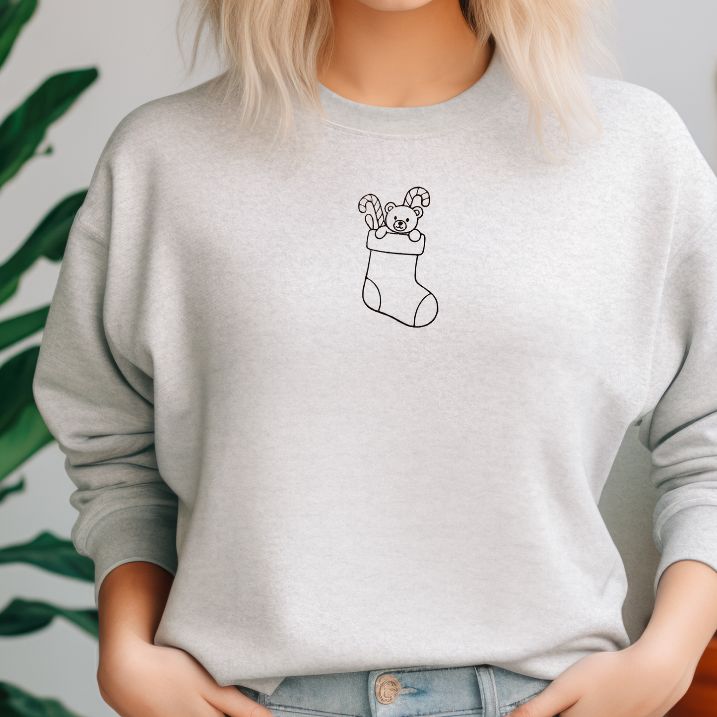 Christmas Stocking Embroidered Sweatshirt | Gildan | Teddy & Candy Canes Design