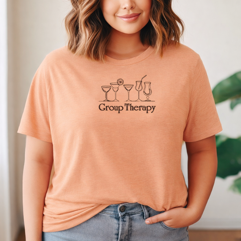 Group Therapy Cocktail Embroidered T-Shirt | Comfort Colors Tee | Funny Bar Shirt | 14 Colors | Made to Order