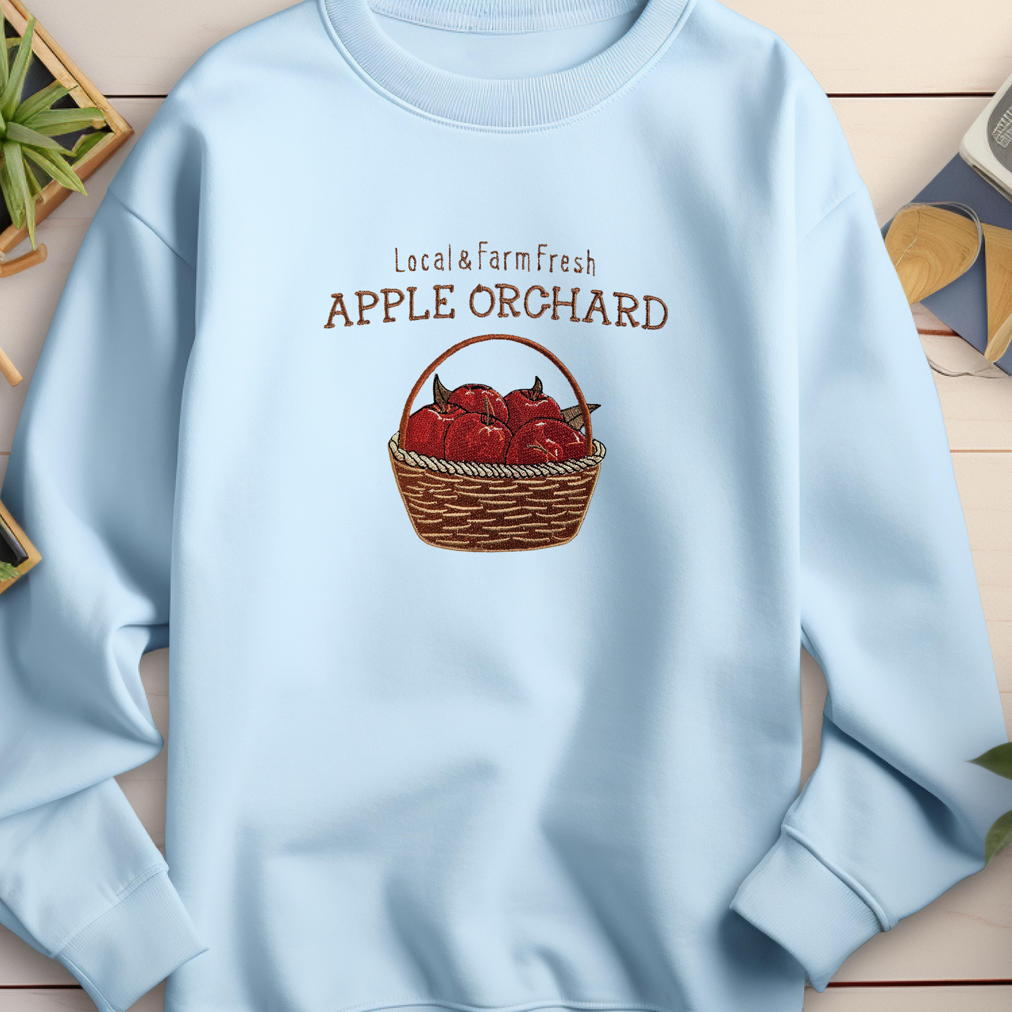 Embroidered Apple Orchard Sweatshirt | Fall Crewneck or Hoodie | Farm Fresh Autumn Basket Embroidery | Made to Order