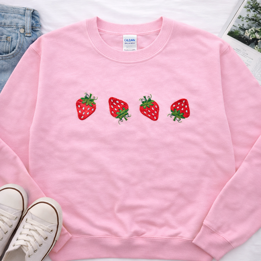 Embroidered Strawberry Hoodie or Crewneck – 11 Colors, Made to Order