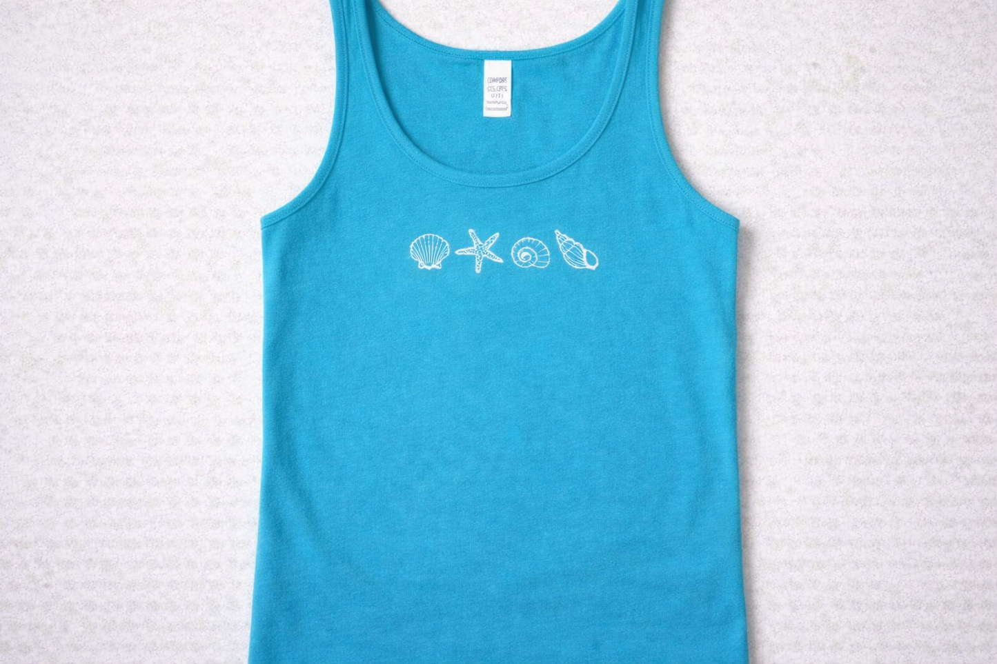 Embroidered Seashell Tank Top – Minimal Beach Icons – Coastal Racerback Tank – 10 Colors