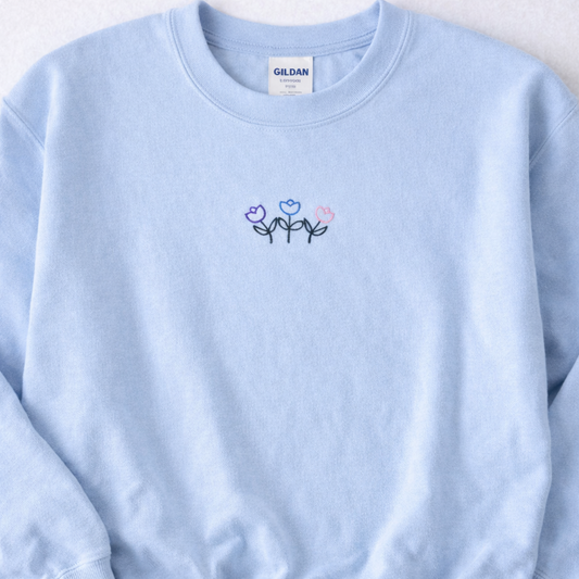 Embroidered Tulip Sweatshirt or Hoodie – Gildan Crewneck or Hoodie – Minimal Floral Design – 11 Colors – Made to Order