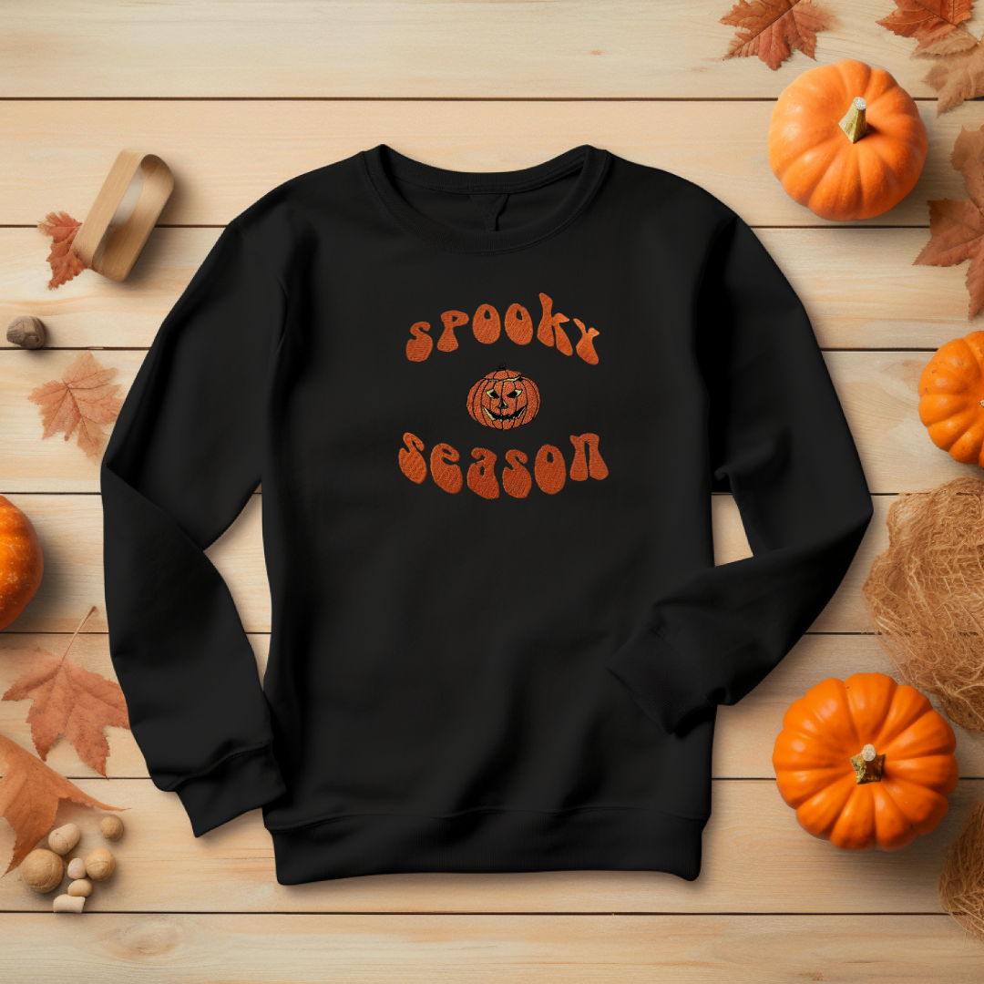 Embroidered Spooky Season Sweatshirt Sweater Gift for Women and Men Cute Comfy Pullover Present Unisex Hoodie Halloween Shirt